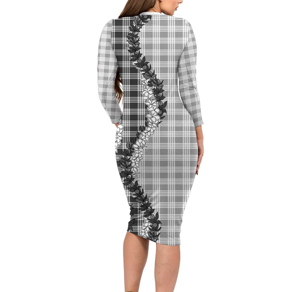 Gray Hawaii Palaka Long Sleeve Bodycon Dress Hawaiian Honohono Lei