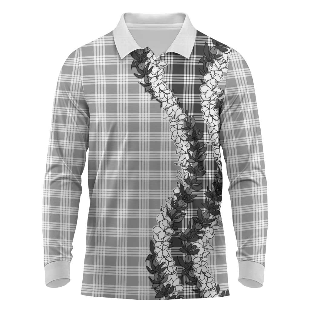 Gray Hawaii Palaka Long Sleeve Polo Shirt Hawaiian Honohono Lei