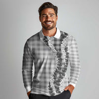 Gray Hawaii Palaka Long Sleeve Polo Shirt Hawaiian Honohono Lei