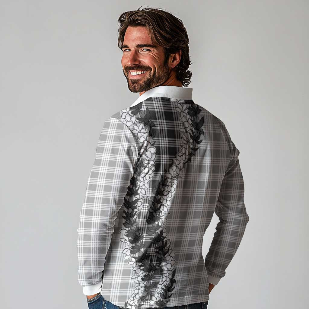 Gray Hawaii Palaka Long Sleeve Polo Shirt Hawaiian Honohono Lei