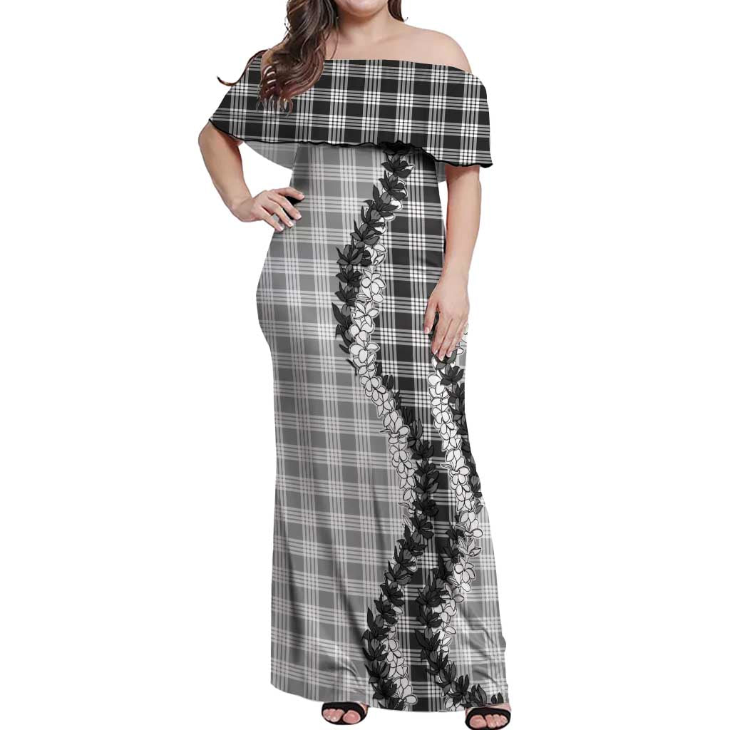 Gray Hawaii Palaka Off Shoulder Maxi Dress Hawaiian Honohono Lei LT05 Women Gray - Polynesian Pride