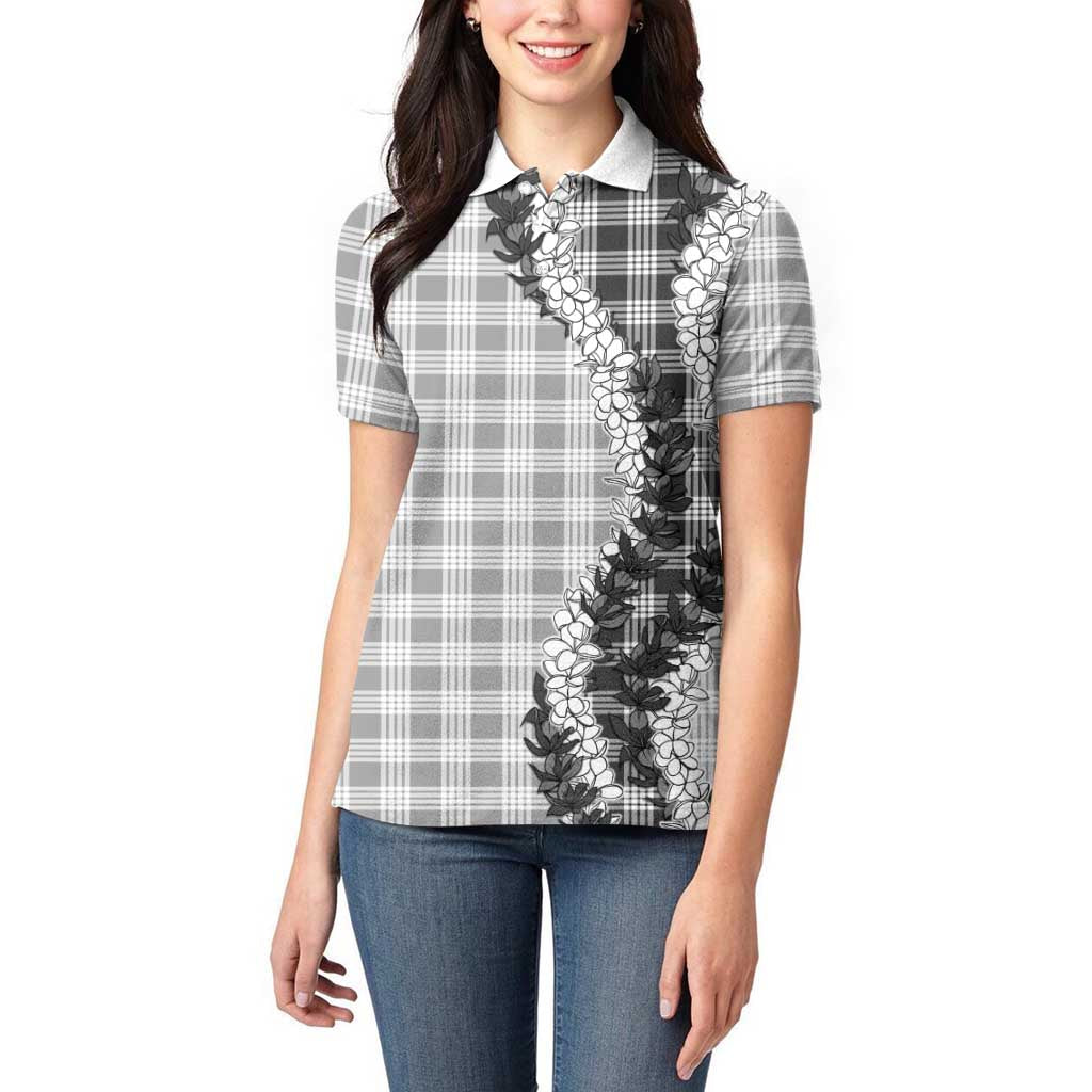 Gray Hawaii Palaka Women Polo Shirt Hawaiian Honohono Lei