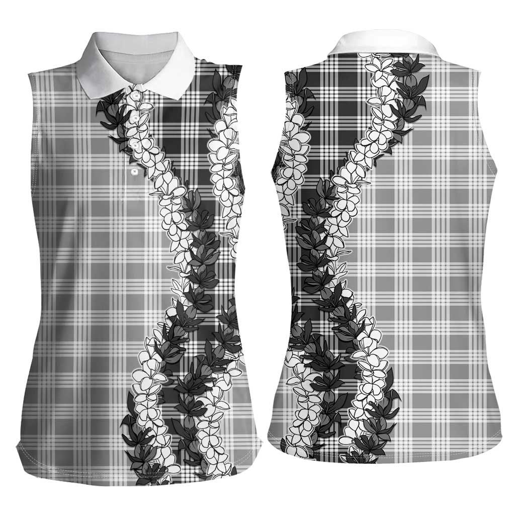 Gray Hawaii Palaka Women Sleeveless Polo Shirt Hawaiian Honohono Lei