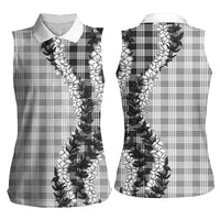 Gray Hawaii Palaka Women Sleeveless Polo Shirt Hawaiian Honohono Lei