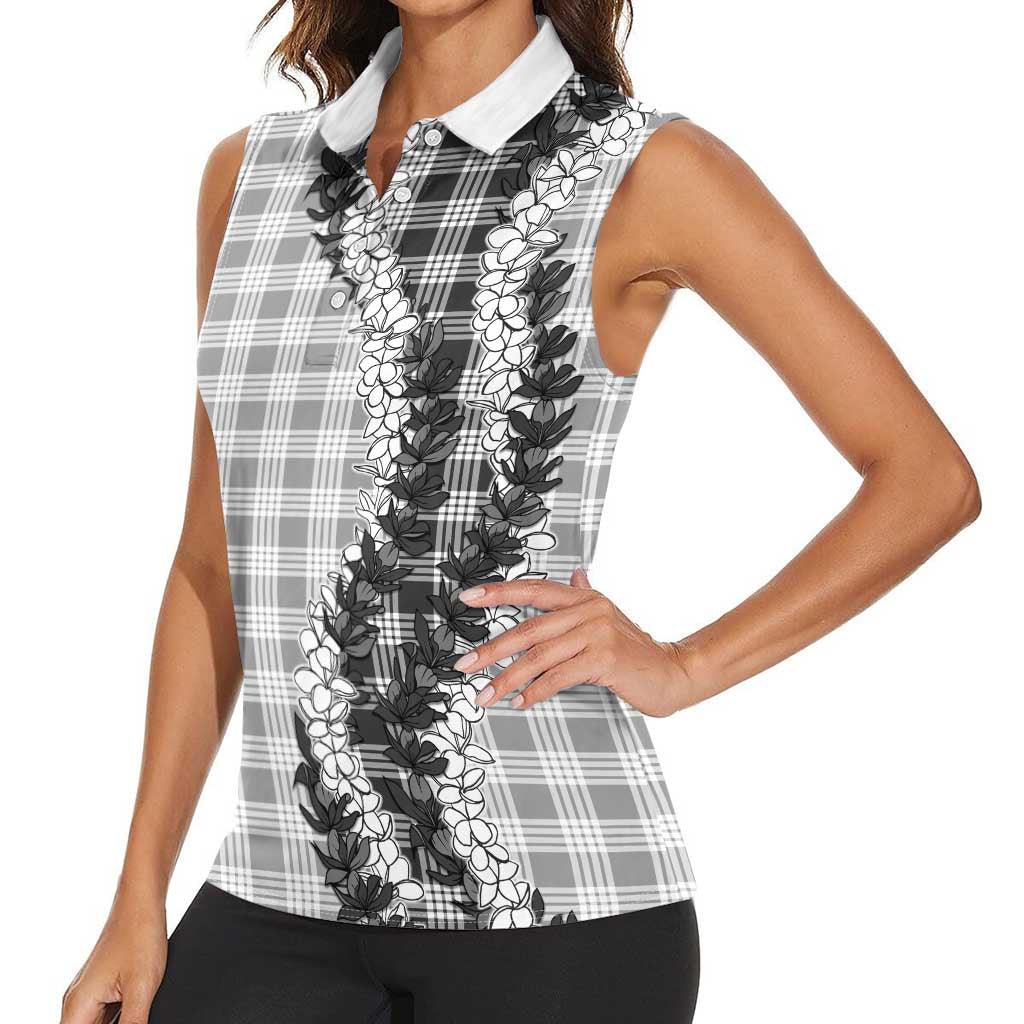 Gray Hawaii Palaka Women Sleeveless Polo Shirt Hawaiian Honohono Lei