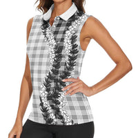 Gray Hawaii Palaka Women Sleeveless Polo Shirt Hawaiian Honohono Lei