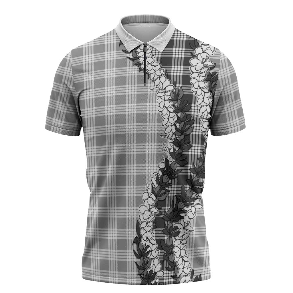 Gray Hawaii Palaka Zipper Polo Shirt Hawaiian Honohono Lei