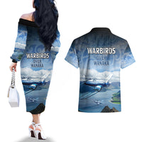 New Zealand Wanaka Air Show Couples Matching Off The Shoulder Long Sleeve Dress and Hawaiian Shirt With Maori Pattern