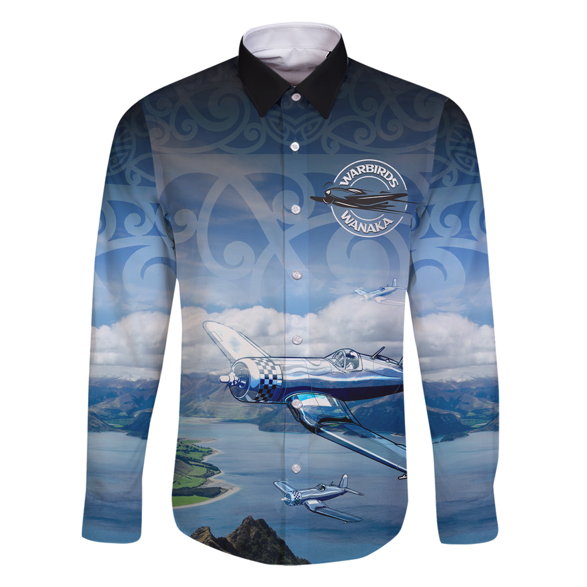 New Zealand Wanaka Air Show Family Matching Off Shoulder Maxi Dress and Hawaiian Shirt With Maori Pattern