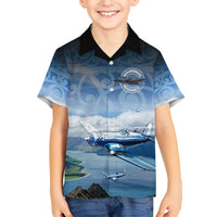 New Zealand Wanaka Air Show Family Matching Short Sleeve Bodycon Dress and Hawaiian Shirt With Maori Pattern LT05 Son's Shirt Blue - Polynesian Pride