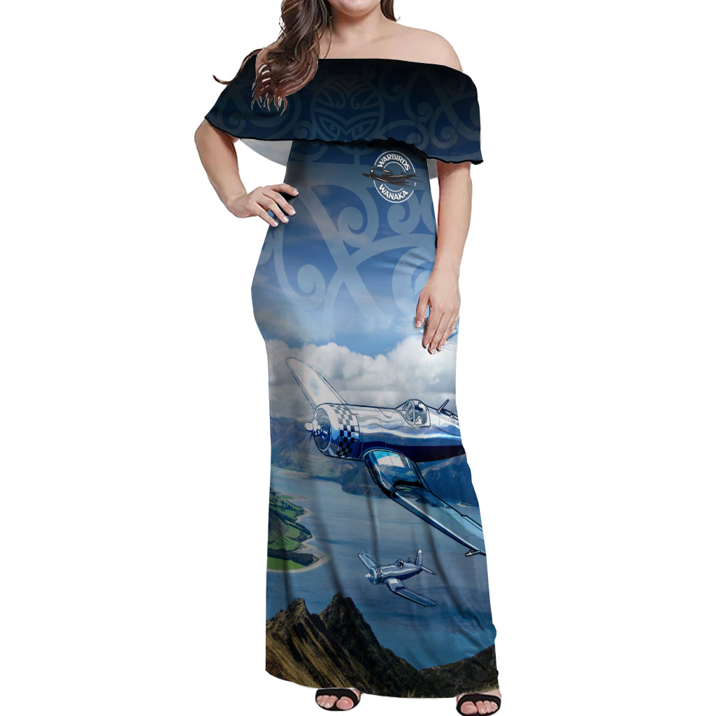 New Zealand Wanaka Air Show Off Shoulder Maxi Dress With Maori Pattern