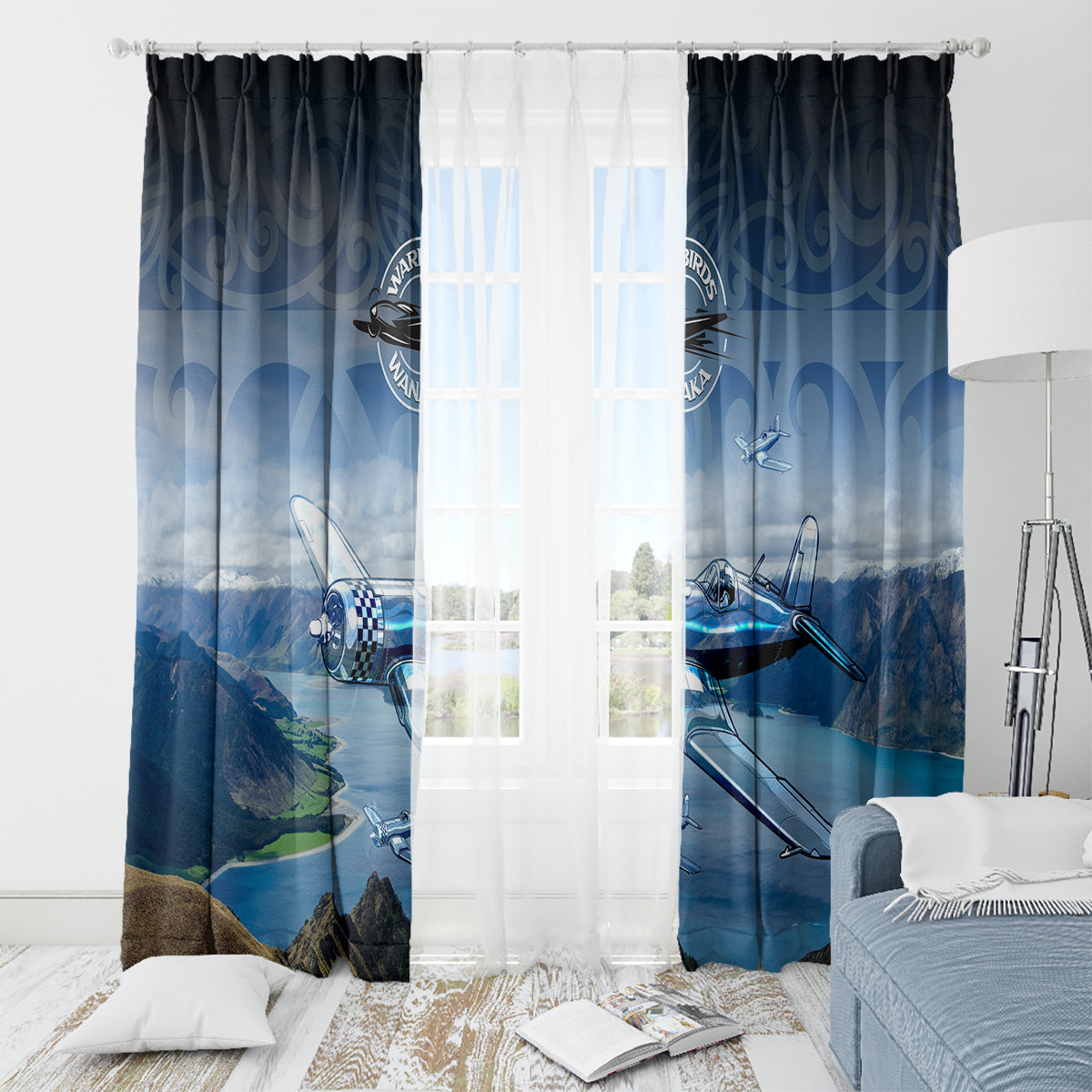 New Zealand Wanaka Air Show Window Curtain With Maori Pattern LT05 - Polynesian Pride