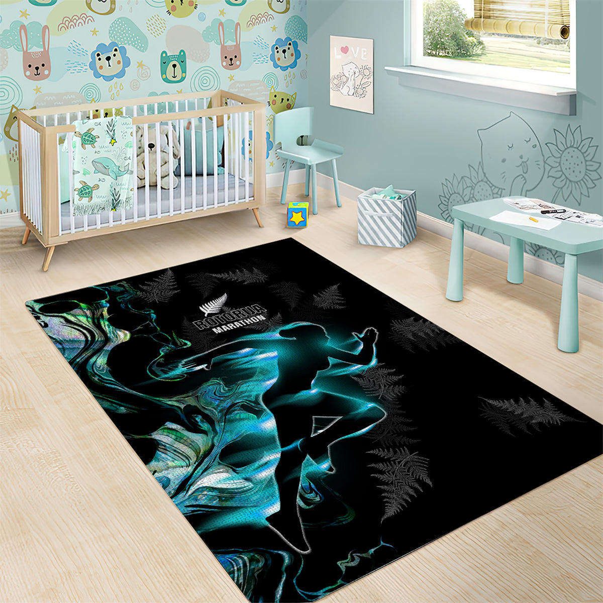 New Zealand Marathon Area Rug Silver Fern Paua Shell Simple Style