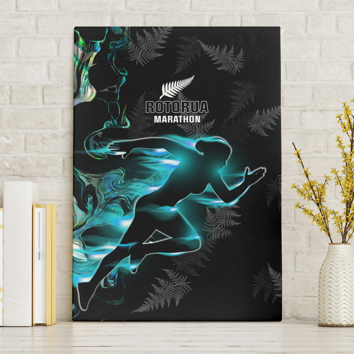 New Zealand Marathon Canvas Wall Art Silver Fern Paua Shell Simple Style