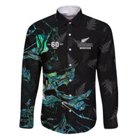 New Zealand Marathon Family Matching Long Sleeve Bodycon Dress and Hawaiian Shirt Silver Fern Paua Shell Simple Style LT05 Dad's Shirt - Long Sleeve Black - Polynesian Pride