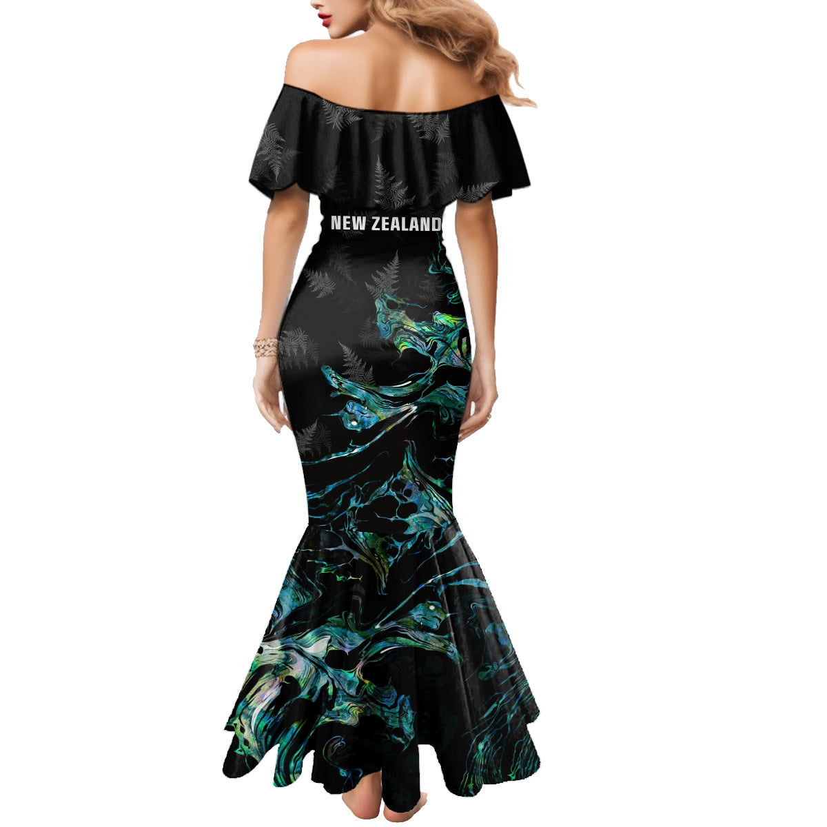 New Zealand Marathon Family Matching Mermaid Dress and Hawaiian Shirt Silver Fern Paua Shell Simple Style LT05 - Polynesian Pride
