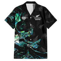 New Zealand Marathon Family Matching Off Shoulder Maxi Dress and Hawaiian Shirt Silver Fern Paua Shell Simple Style LT05 Dad's Shirt - Short Sleeve Black - Polynesian Pride
