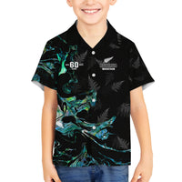 New Zealand Marathon Family Matching Off Shoulder Maxi Dress and Hawaiian Shirt Silver Fern Paua Shell Simple Style LT05 Son's Shirt Black - Polynesian Pride