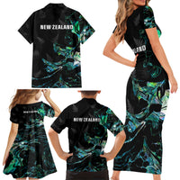 New Zealand Marathon Family Matching Short Sleeve Bodycon Dress and Hawaiian Shirt Silver Fern Paua Shell Simple Style LT05 - Polynesian Pride