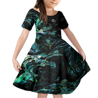 New Zealand Marathon Family Matching Summer Maxi Dress and Hawaiian Shirt Silver Fern Paua Shell Simple Style LT05 Daughter's Dress Black - Polynesian Pride