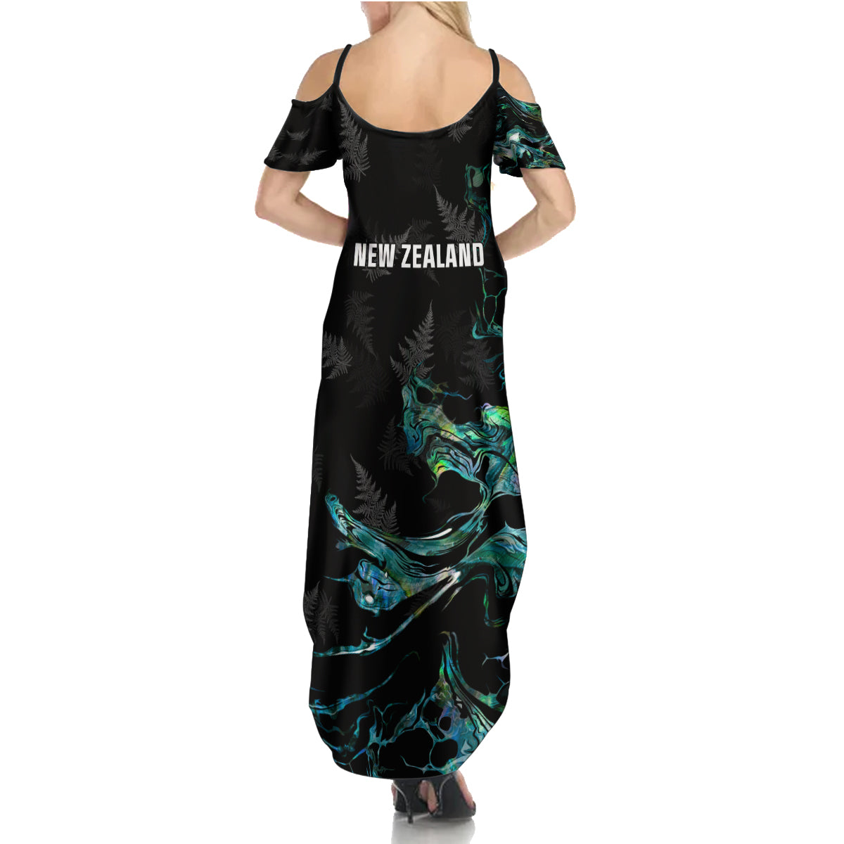 New Zealand Marathon Family Matching Summer Maxi Dress and Hawaiian Shirt Silver Fern Paua Shell Simple Style LT05 - Polynesian Pride