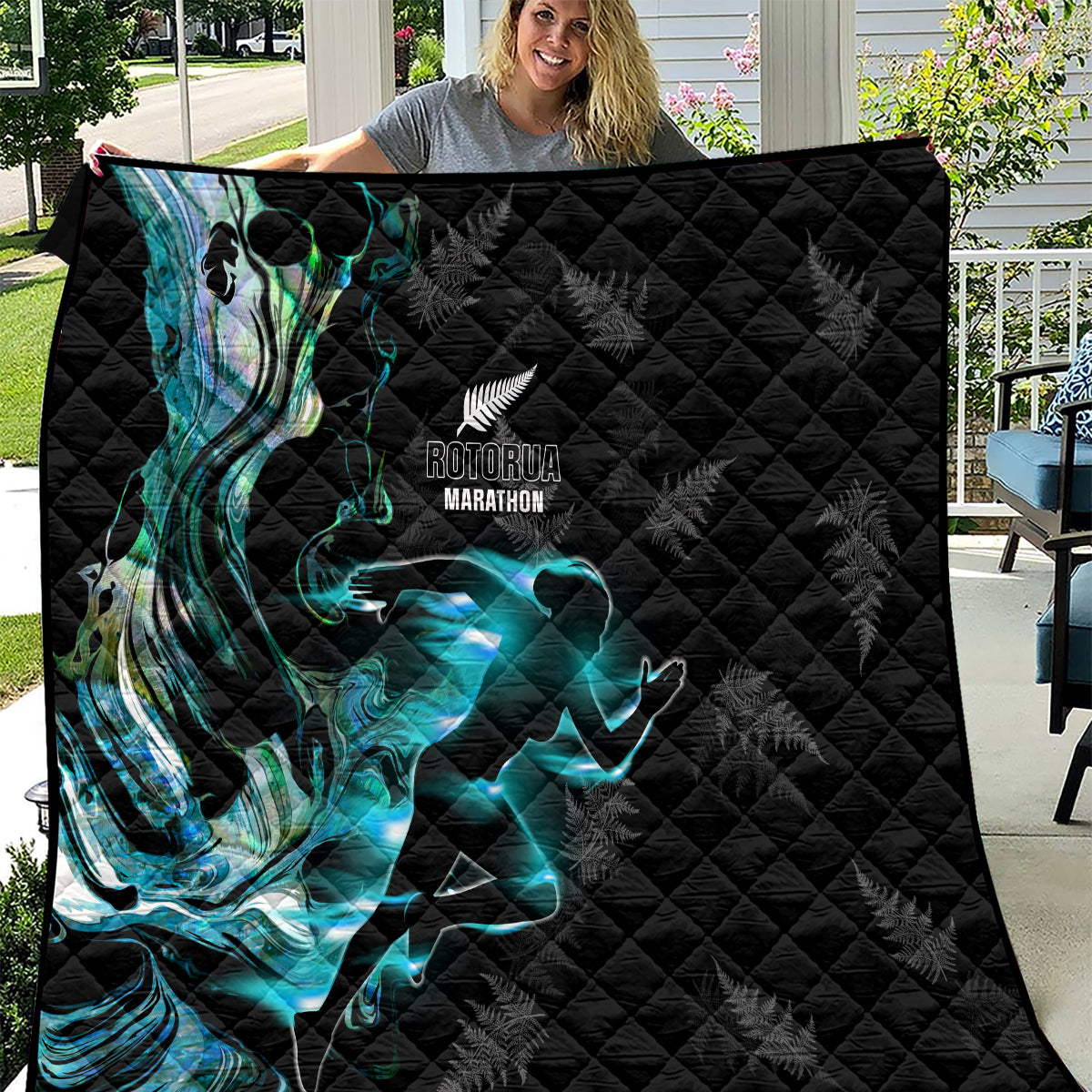 New Zealand Marathon Quilt Silver Fern Paua Shell Simple Style LT05 Black - Polynesian Pride