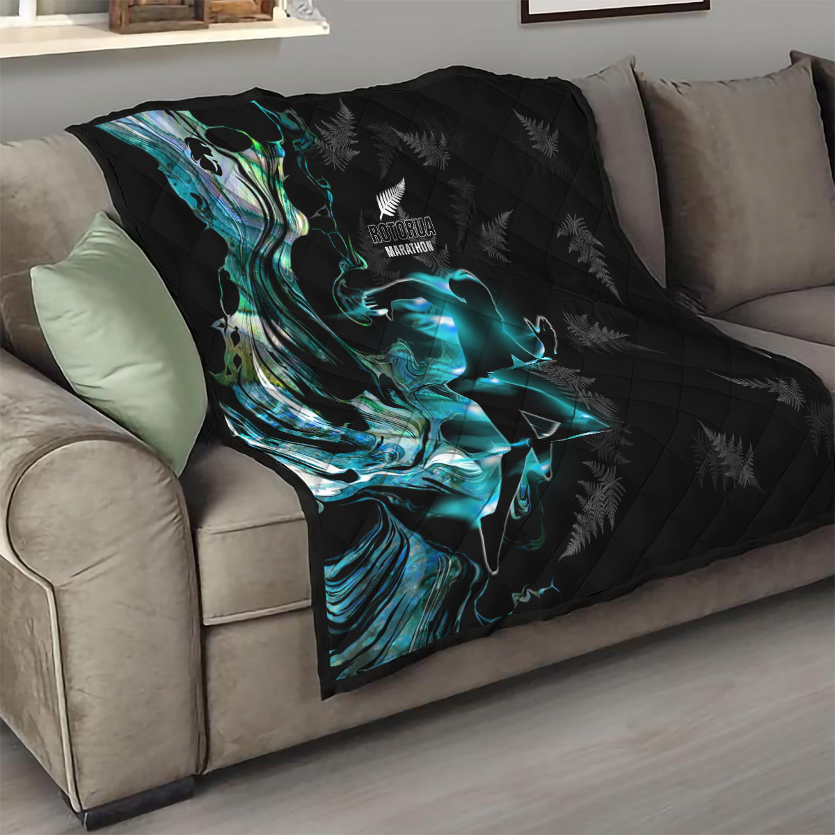 New Zealand Marathon Quilt Silver Fern Paua Shell Simple Style LT05 - Polynesian Pride