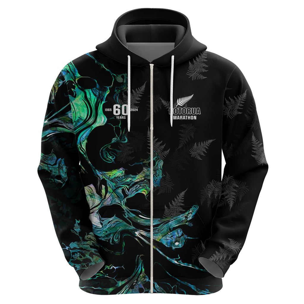 New Zealand Marathon Zip Hoodie Silver Fern Paua Shell Simple Style