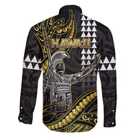 Hawaii King Kamehameha The Great Family Matching Long Sleeve Bodycon Dress and Hawaiian Shirt Gold Tribal Tattoo LT05 - Polynesian Pride