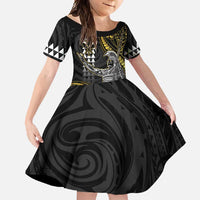Hawaii King Kamehameha The Great Family Matching Mermaid Dress and Hawaiian Shirt Gold Tribal Tattoo LT05 Daughter's Dress Gold - Polynesian Pride