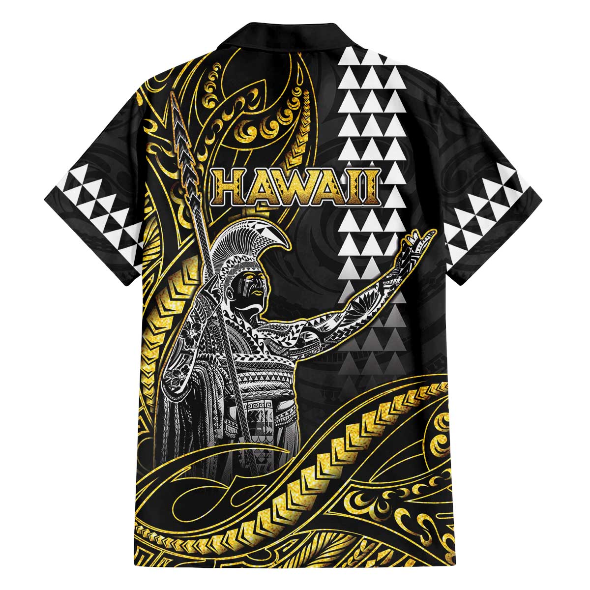 Hawaii King Kamehameha The Great Family Matching Off The Shoulder Long Sleeve Dress and Hawaiian Shirt Gold Tribal Tattoo