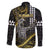 Hawaii King Kamehameha The Great Family Matching Off Shoulder Short Dress and Hawaiian Shirt Gold Tribal Tattoo