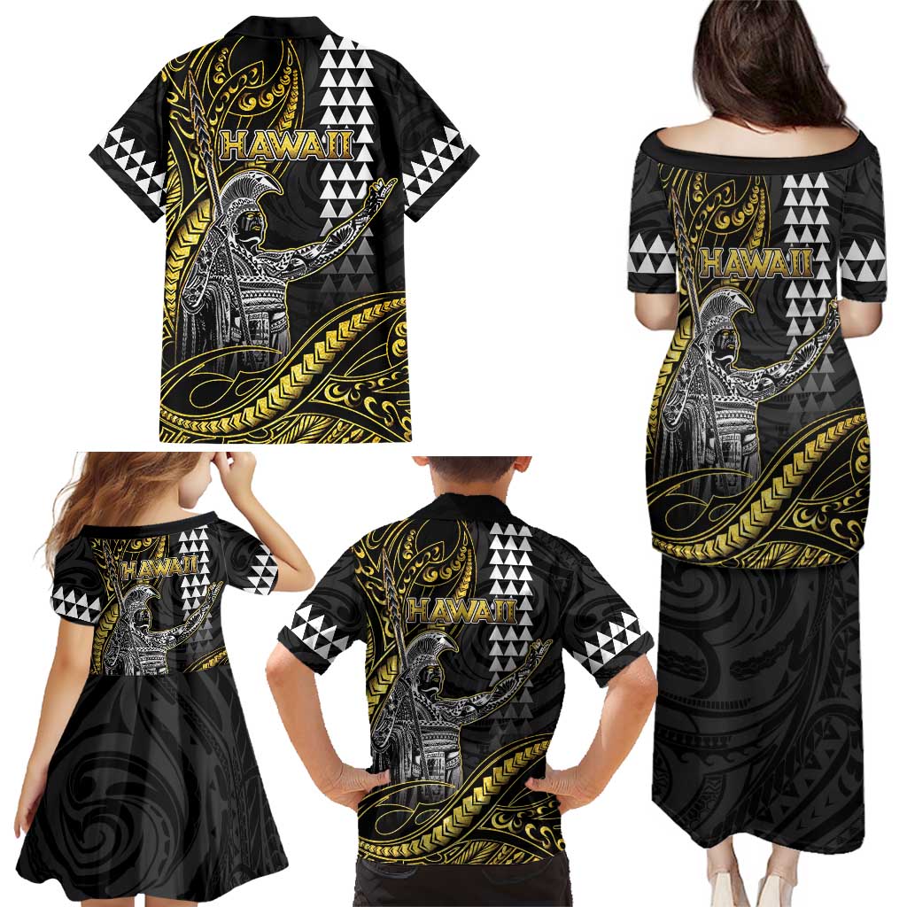 Hawaii King Kamehameha The Great Family Matching Puletasi and Hawaiian Shirt Gold Tribal Tattoo LT05 - Polynesian Pride