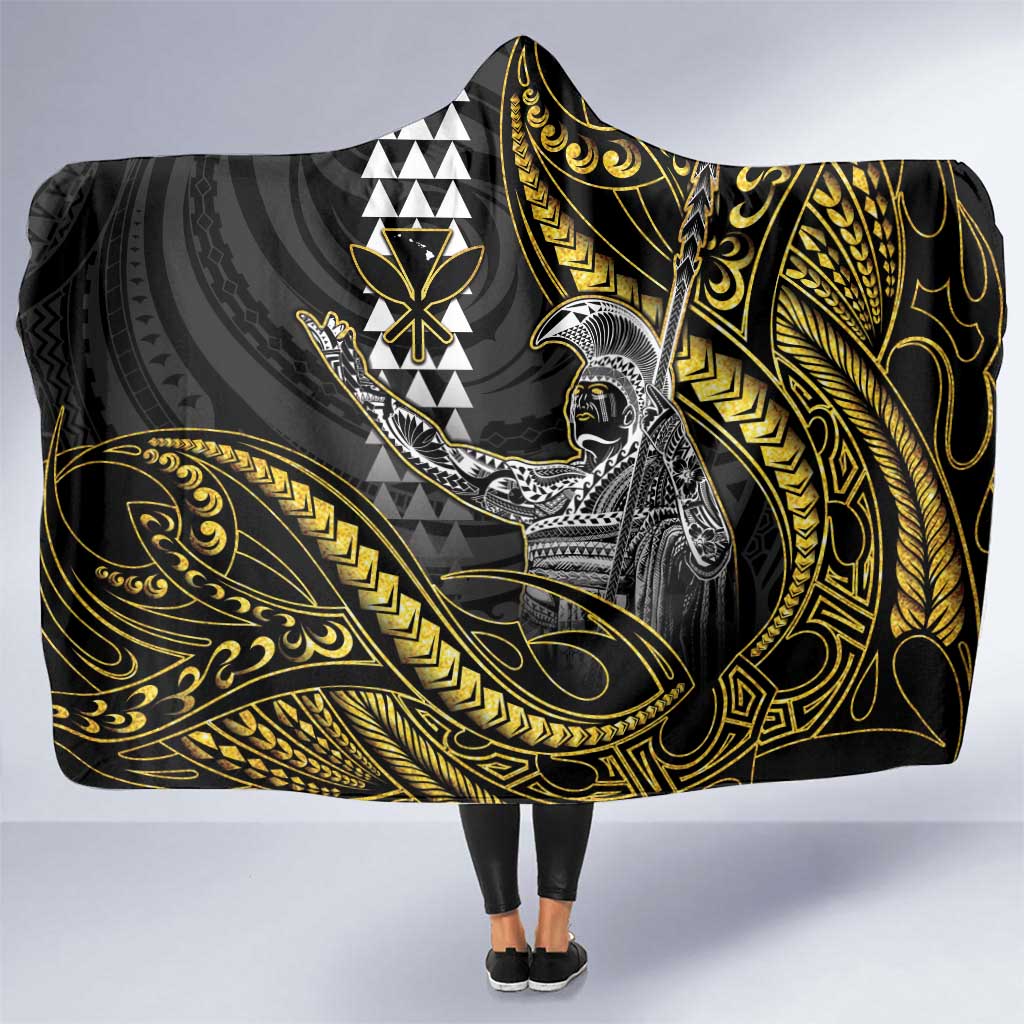 Hawaii King Kamehameha The Great Hooded Blanket Gold Tribal Tattoo