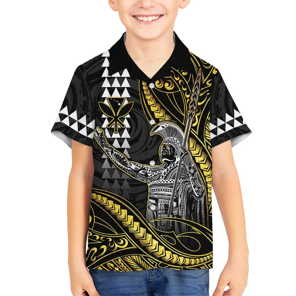 Hawaii King Kamehameha The Great Kid Hawaiian Shirt Gold Tribal Tattoo LT05 Kid Gold - Polynesian Pride