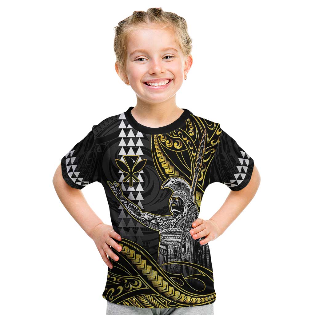Hawaii King Kamehameha The Great Kid T Shirt Gold Tribal Tattoo LT05 Gold - Polynesian Pride