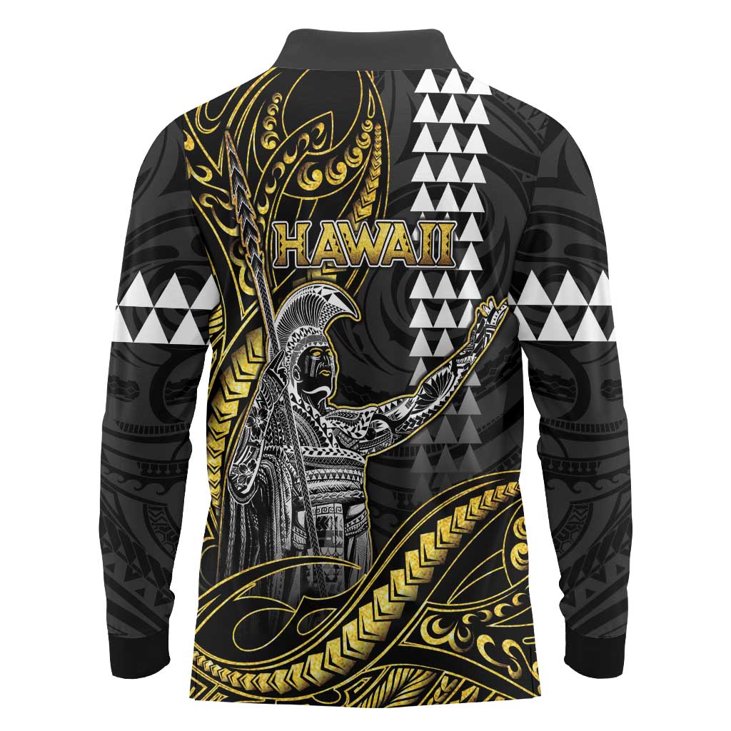 Hawaii King Kamehameha The Great Long Sleeve Polo Shirt Gold Tribal Tattoo LT05 - Polynesian Pride