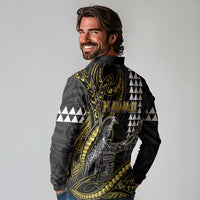 Hawaii King Kamehameha The Great Long Sleeve Polo Shirt Gold Tribal Tattoo LT05 - Polynesian Pride