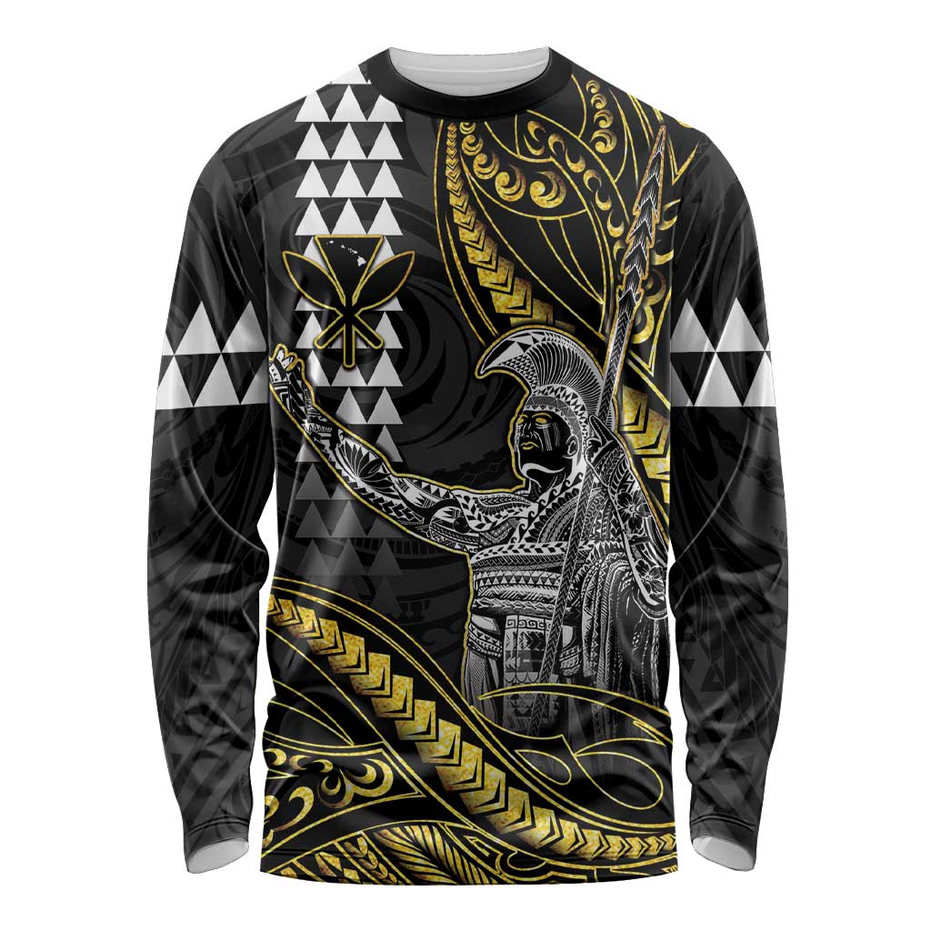 Hawaii King Kamehameha The Great Long Sleeve Shirt Gold Tribal Tattoo LT05 Unisex Gold - Polynesian Pride