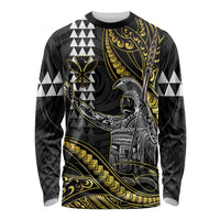 Hawaii King Kamehameha The Great Long Sleeve Shirt Gold Tribal Tattoo LT05 Unisex Gold - Polynesian Pride