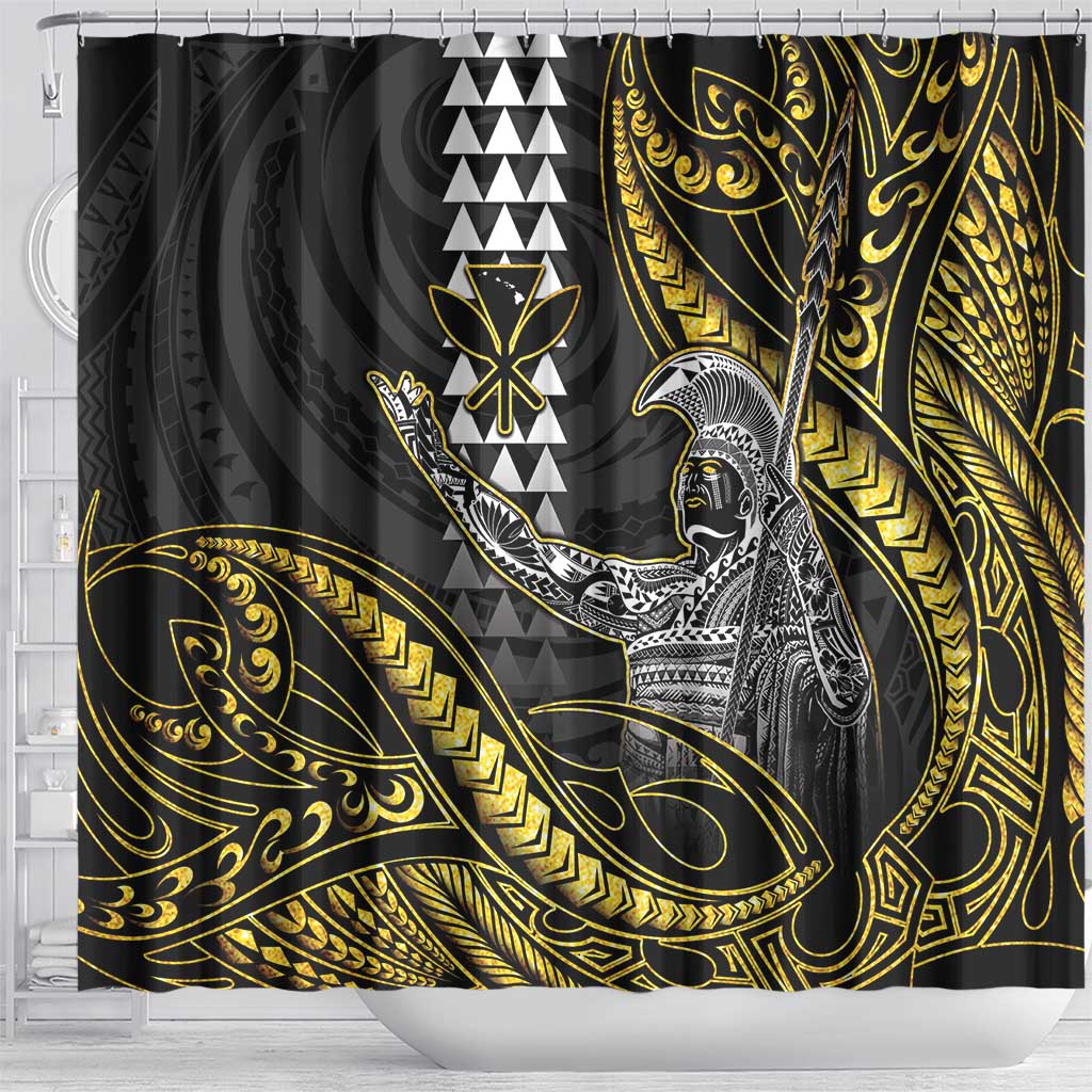Hawaii King Kamehameha The Great Shower Curtain Gold Tribal Tattoo