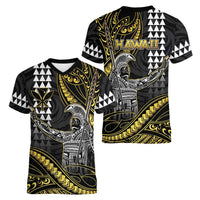 Hawaii King Kamehameha The Great Women V-Neck T-Shirt Gold Tribal Tattoo