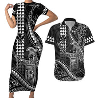 Hawaii King Kamehameha The Great Couples Matching Short Sleeve Bodycon Dress and Hawaiian Shirt Black Tribal Tattoo LT05 Black - Polynesian Pride