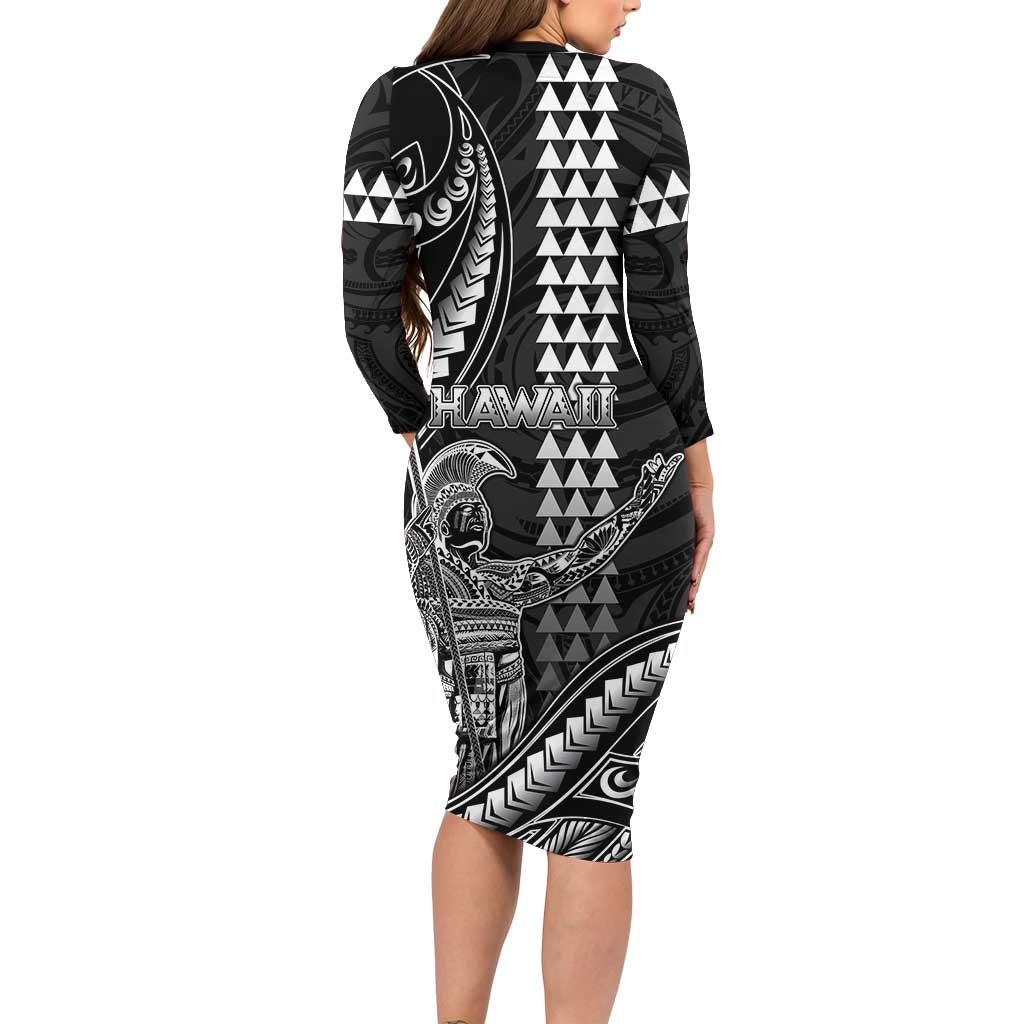 Hawaii King Kamehameha The Great Family Matching Long Sleeve Bodycon Dress and Hawaiian Shirt Black Tribal Tattoo LT05 - Polynesian Pride