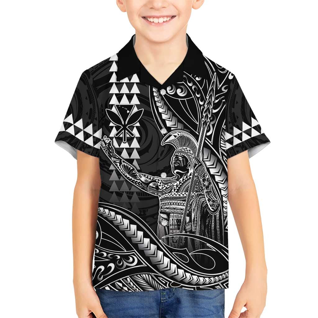 Hawaii King Kamehameha The Great Family Matching Long Sleeve Bodycon Dress and Hawaiian Shirt Black Tribal Tattoo LT05 Son's Shirt Black - Polynesian Pride
