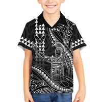 Hawaii King Kamehameha The Great Family Matching Long Sleeve Bodycon Dress and Hawaiian Shirt Black Tribal Tattoo LT05 Son's Shirt Black - Polynesian Pride