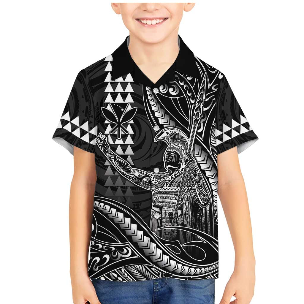 Hawaii King Kamehameha The Great Family Matching Mermaid Dress and Hawaiian Shirt Black Tribal Tattoo LT05 Son's Shirt Black - Polynesian Pride