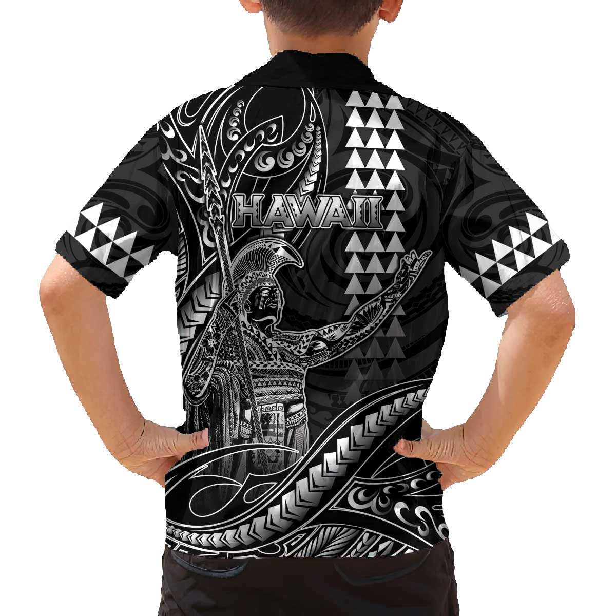 Hawaii King Kamehameha The Great Family Matching Off The Shoulder Long Sleeve Dress and Hawaiian Shirt Black Tribal Tattoo