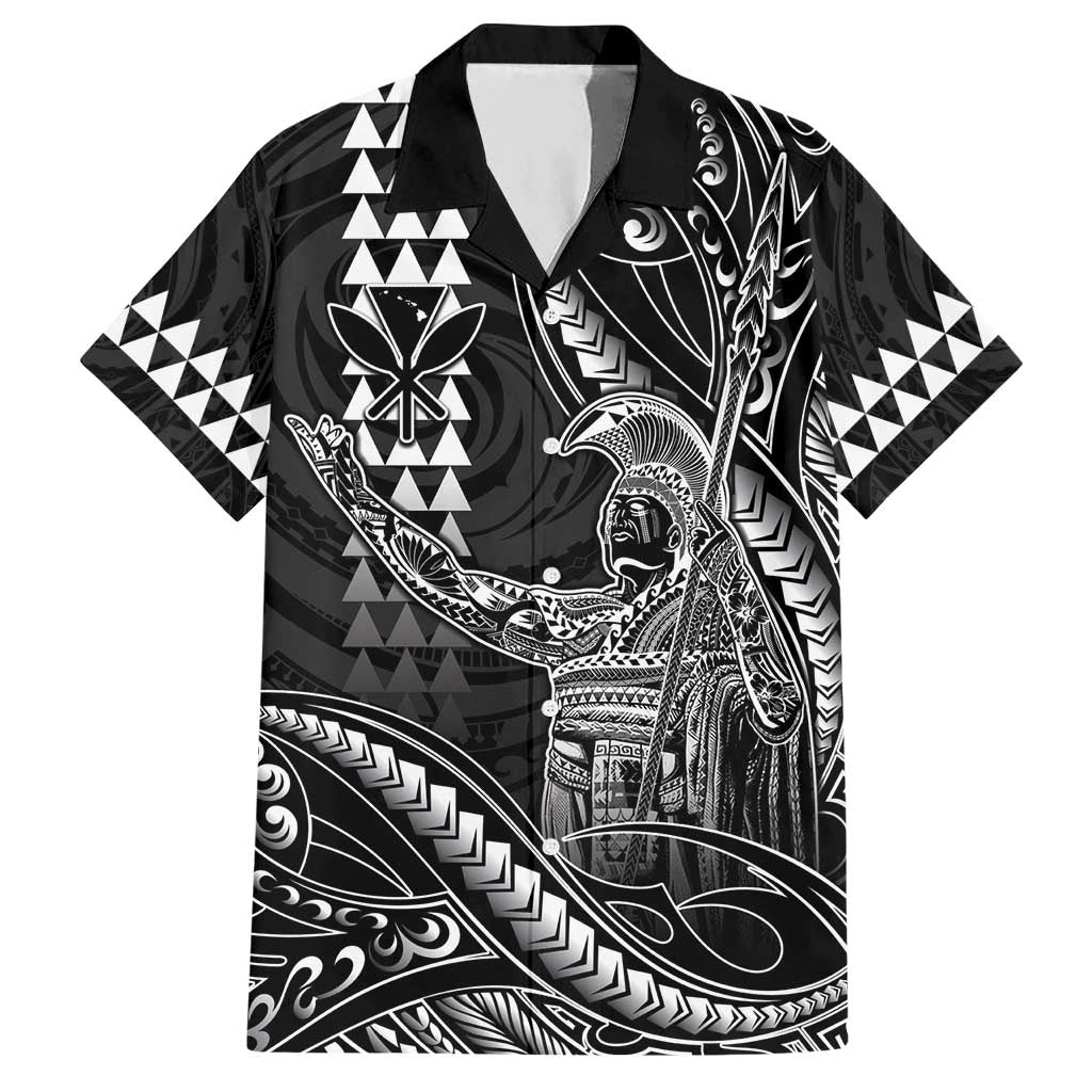 Hawaii King Kamehameha The Great Family Matching Short Sleeve Bodycon Dress and Hawaiian Shirt Black Tribal Tattoo LT05 Dad's Shirt - Short Sleeve Black - Polynesian Pride