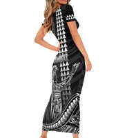 Hawaii King Kamehameha The Great Family Matching Short Sleeve Bodycon Dress and Hawaiian Shirt Black Tribal Tattoo LT05 - Polynesian Pride